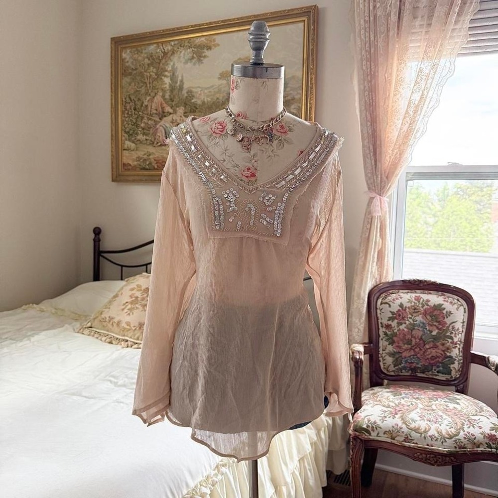Sequin Boho Tunic fairy top Y2K Ninety xl sequin embellished boho tunic - Picture 1 of 6